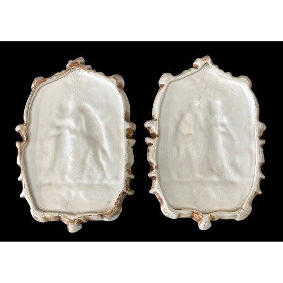Romantic Bisque Ceramic Relief Plaques – Classical Pair with Cherub-Inspired Orn - Picture 4 of 14